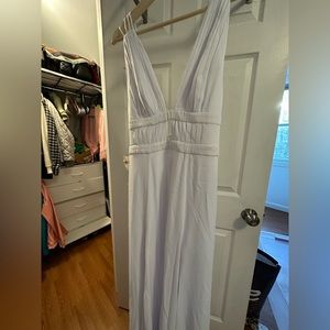 Came and partners White v neck cut out dress with two slits